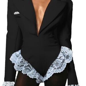 Elegant Black Lace Trim Romper